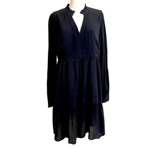 New KARLIE Black Tiered Long Sleeve Chiffon Basic LBD Dress Size Medium